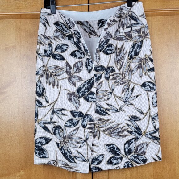 J. Crew Gold Foil Cream Green Leaf Print Cotton Pencil Skirt - 6 - Picture 3 of 12